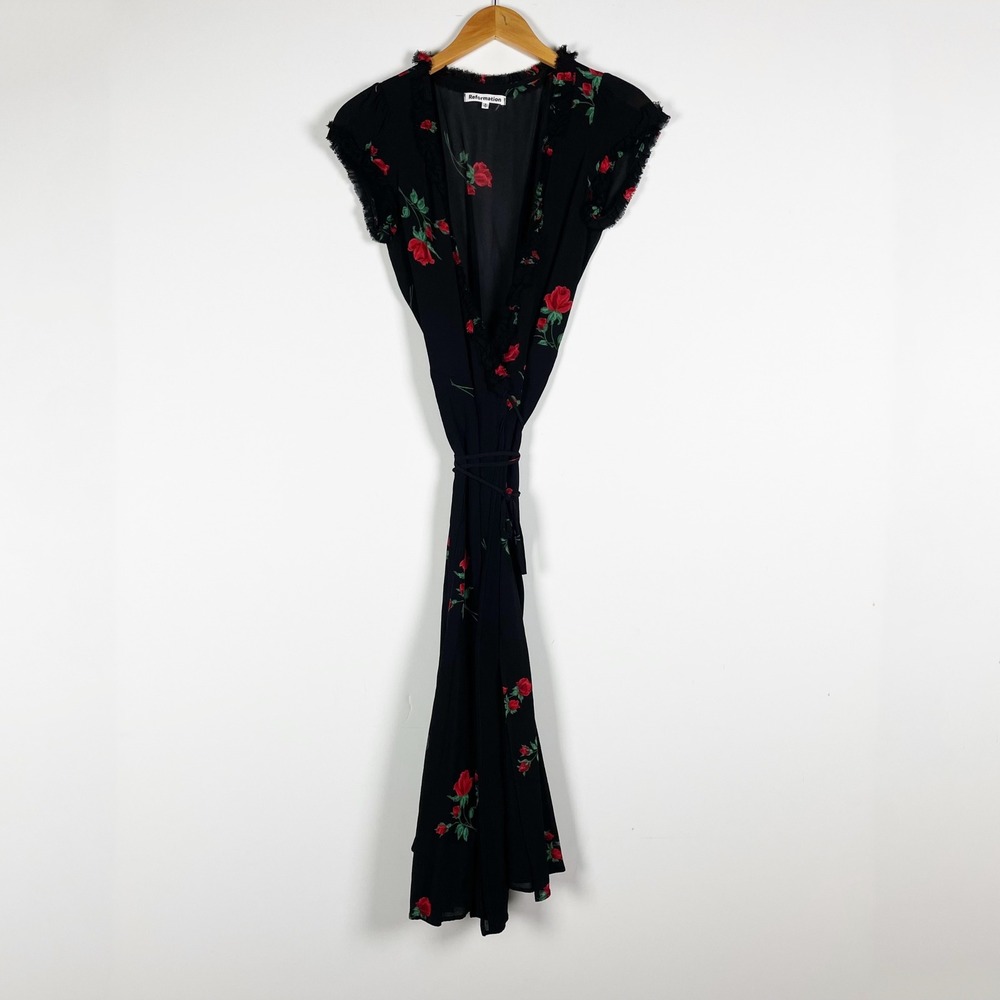 Reformation Gwenyth Rose Floral Flower Print Pattern Chiffon Wrap Midi Dress S